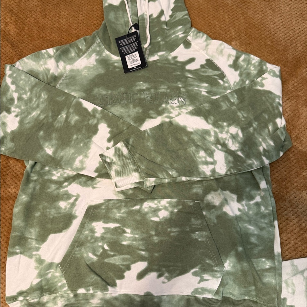 True Religion hoodie and pants. Green and White Joggers Tie-Dye Style. New